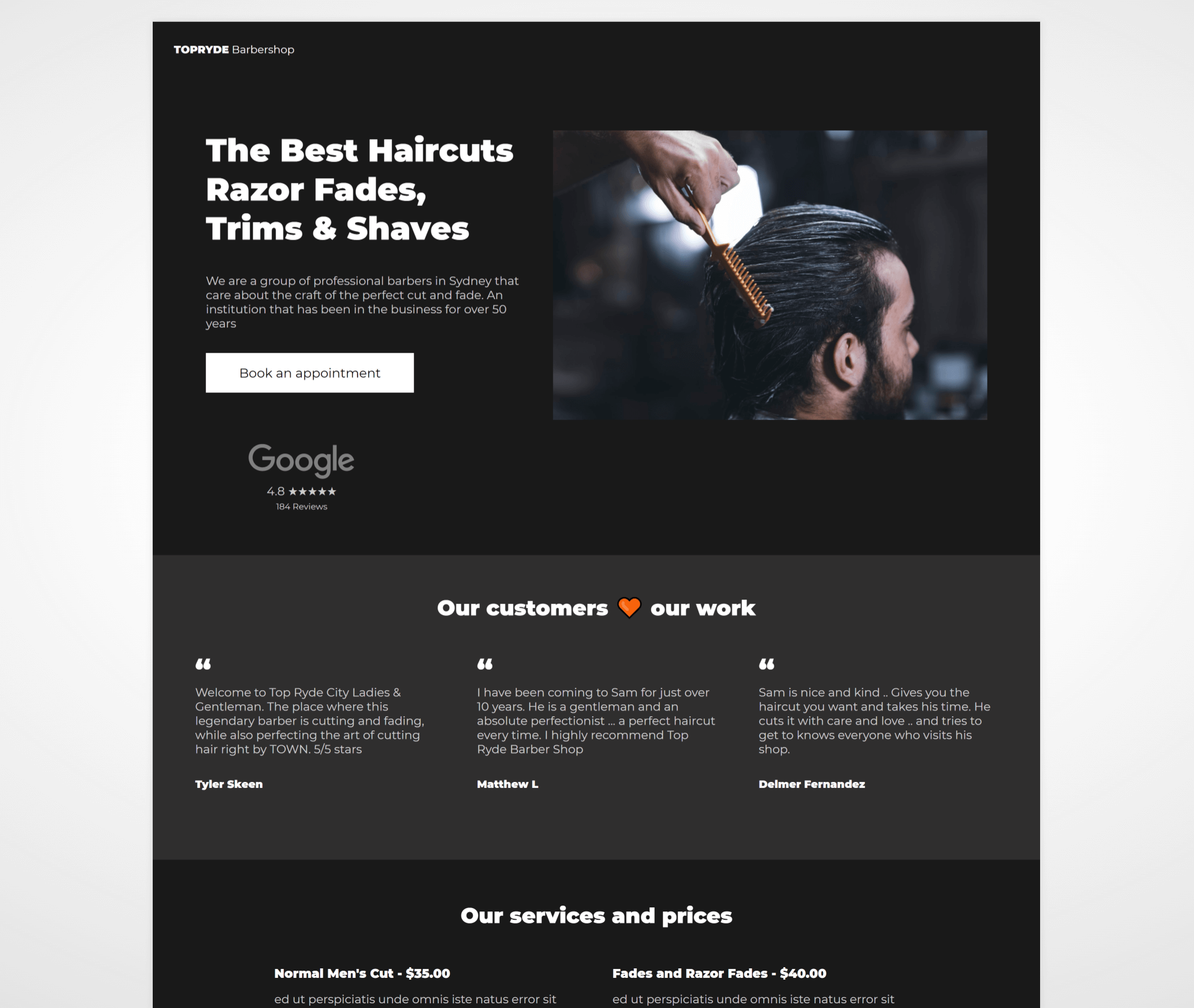 new top ryde barbershop website